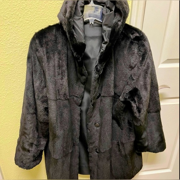 Swing Fur Coat (Reversible) – Black Satin Outershell and Black